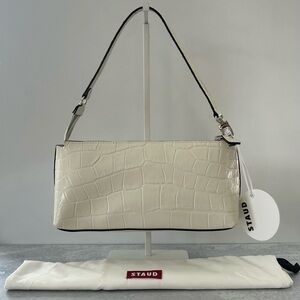STAUD Kaia Cream Croc Shoulder Bag  NWT